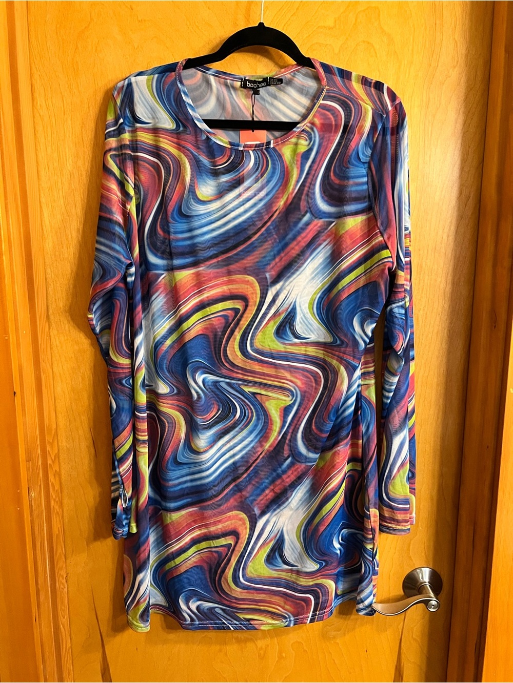🎨 Boohoo Psychedelic Swirl Mesh Shirt Dress NWT - 22/26
